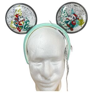 Disney Parks Japan Holiday Winter Snow Globe Minnie Mickey Headband Ears NEW